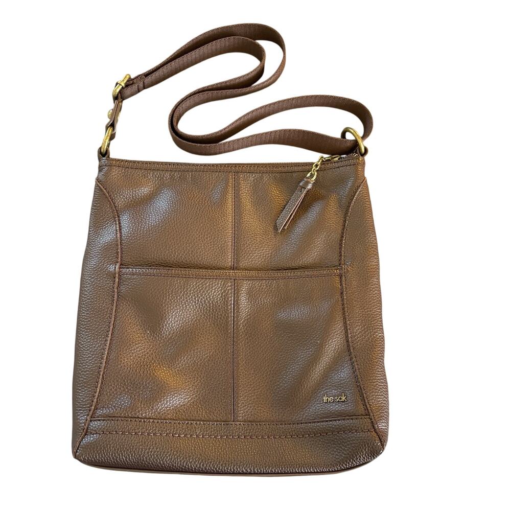 The Sak Lucia Crossbody Bag Brown Pebbled Leather Adjustable Strap Boho